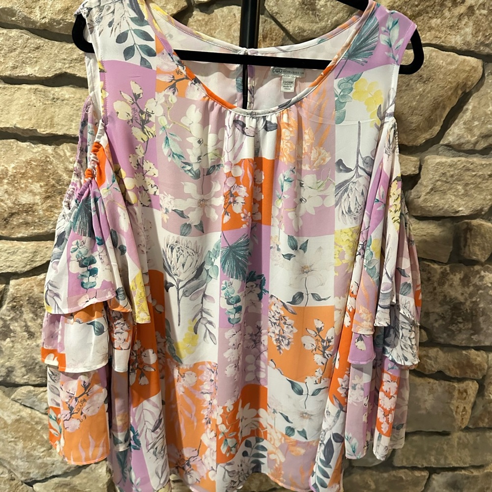 Cato Multicolor Floral Cold Shoulder Blouse